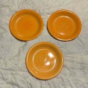 Citrus Grove salad or pie dishes, 3 orange plates with swirls. (Mlb)